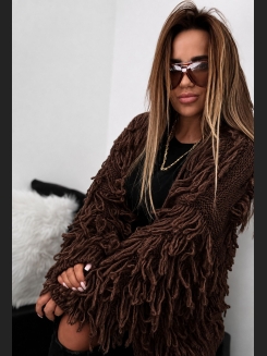 Sweter z frędzlami w kolorze czekoladowym